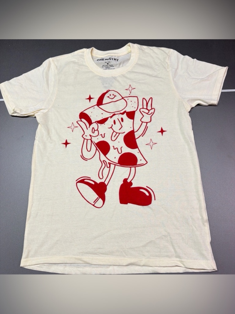 Chemistry Size Medium Pizza Slice Character Peace Sign Tshirt Adult Medium